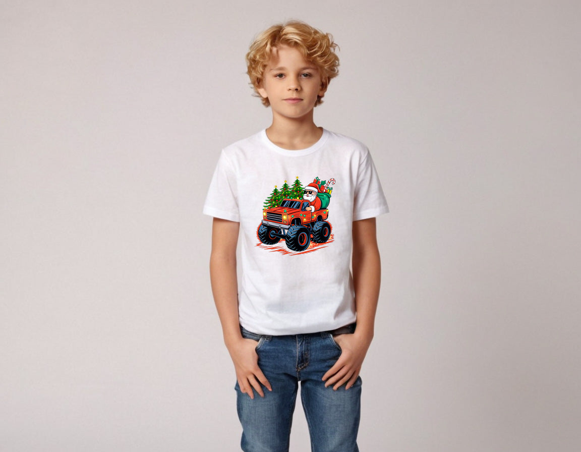 Santa Monster Truck Christmas T-Shirt – Fun Xmas Tee for Kids