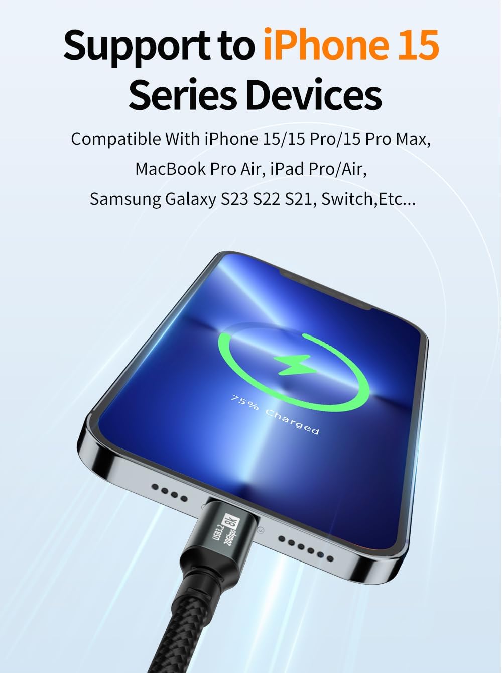 USB-C 3.2 Gen2 20Gbps PD 100W 8K Fast Charging Nylon USB-C to USB-C 1M/2M