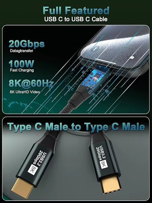 USB-C 3.2 Gen2 20Gbps PD 100W 8K Fast Charging Nylon USB-C to USB-C 1M/2M