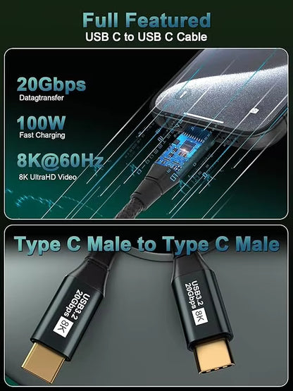USB-C 3.2 Gen2 20Gbps PD 100W 8K Fast Charging Nylon USB-C to USB-C 1M/2M