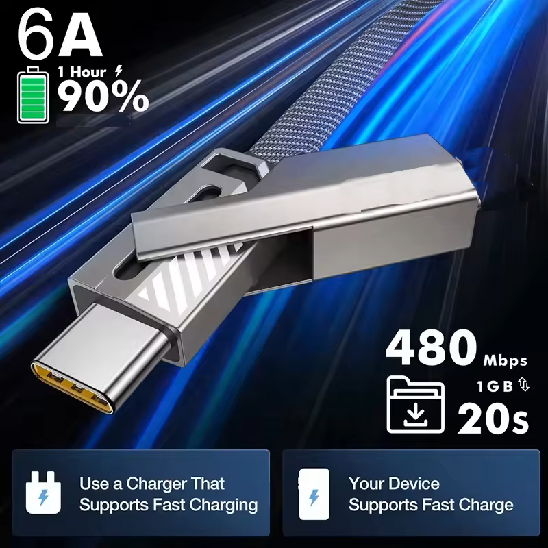 4 in 1 Usb Cable 3A Fast Charging Data Cable Zinc Alloy Usb C to C PD 65W Super Fast Charger Cable (1m/2m)