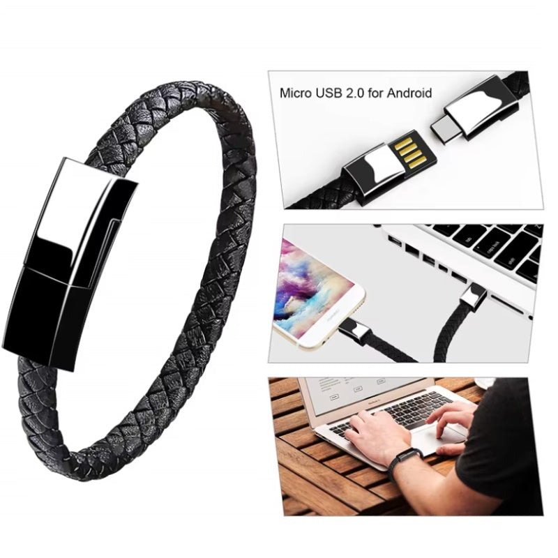 USB 2.0 Type-C Fast 3A Charging Aluminum Alloy Data Cable Pure Copper Bracelet