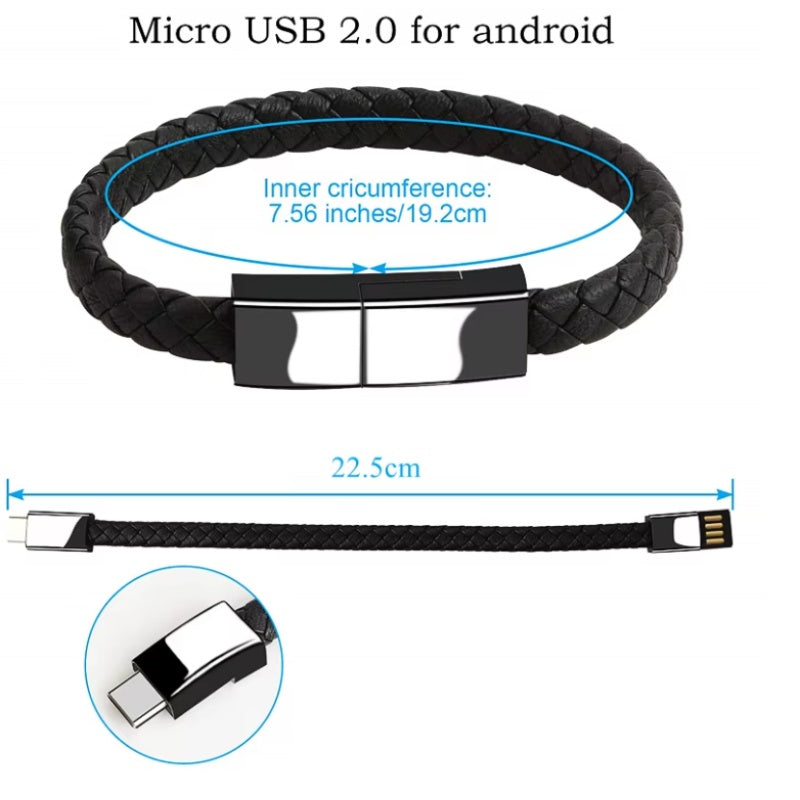 USB 2.0 Type-C Fast 3A Charging Aluminum Alloy Data Cable Pure Copper Bracelet