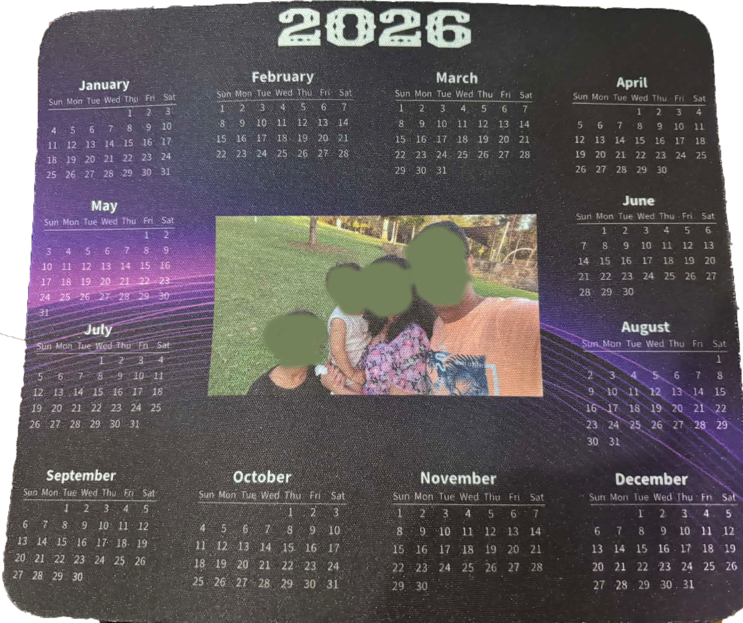 Custom Photo Calendar Mouse Pad 2026 – Personalised Desk Mat with Upload Your Photo