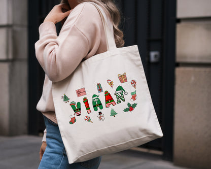 Personalised Christmas Tote Bag – Custom Name Holiday Gift Bag | 38×35cm Canvas Tote