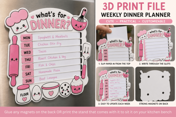 3D Printed Weekly Dinner Planner Board | Reusable Meal Planner