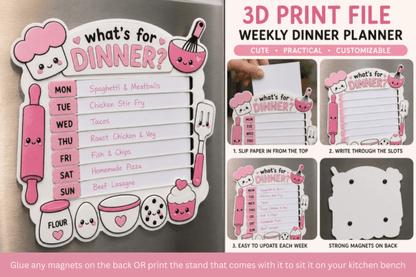 3D Printed Weekly Dinner Planner Board | Reusable Meal Planner