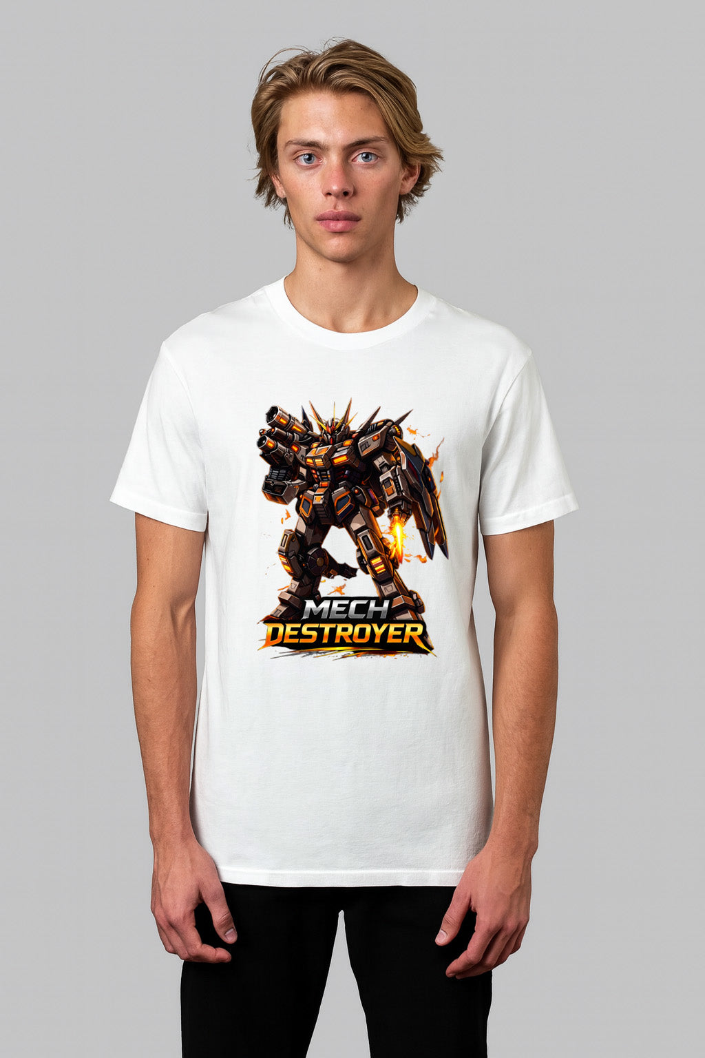Futuristic Mech Robot T-Shirt – Mech Warrior / Defender / Striker / Destroyer | Anime Style Mecha Graphic Tee | Premium Cotton Unisex Shirt