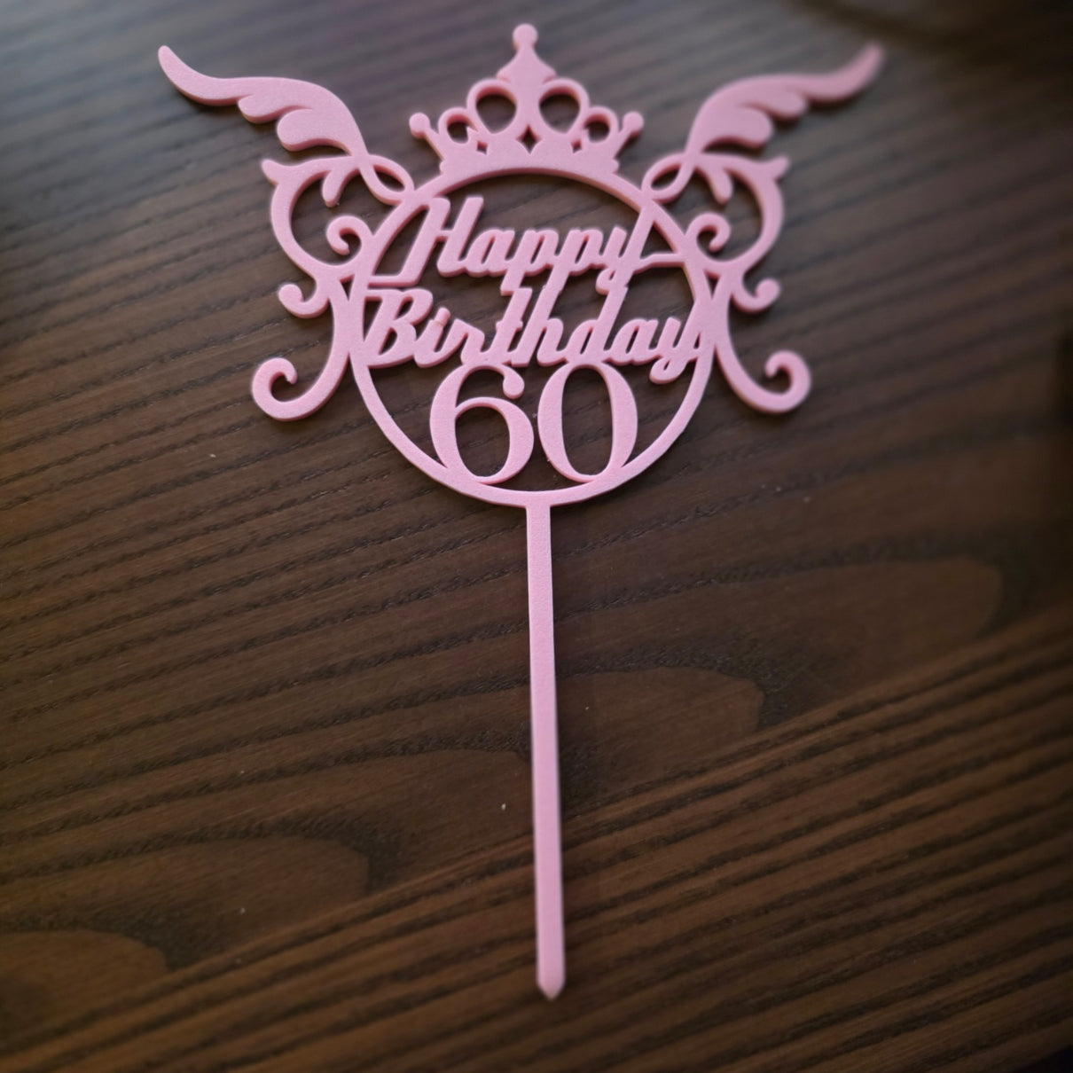 Happy Birthday 60 Cake Topper – Elegant Crown Design | Approx. 20cm x 14cm