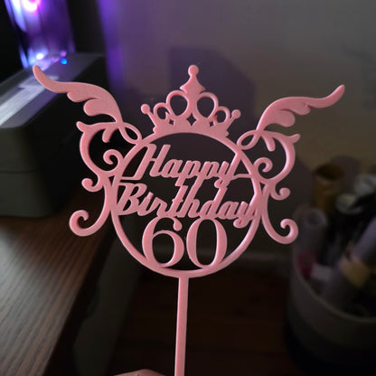 Happy Birthday 60 Cake Topper – Elegant Crown Design | Approx. 20cm x 14cm