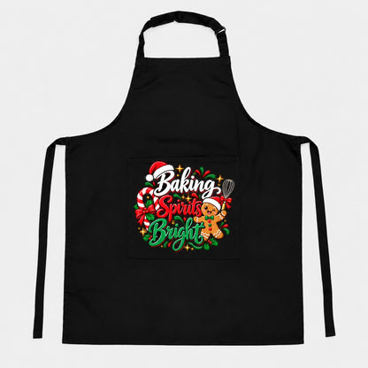Black Christmas apron with Baking Spirits Bright design