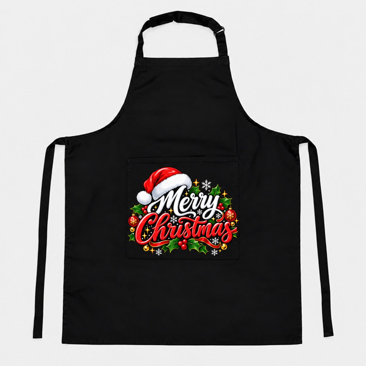 Black Christmas apron with Merry Christmas design