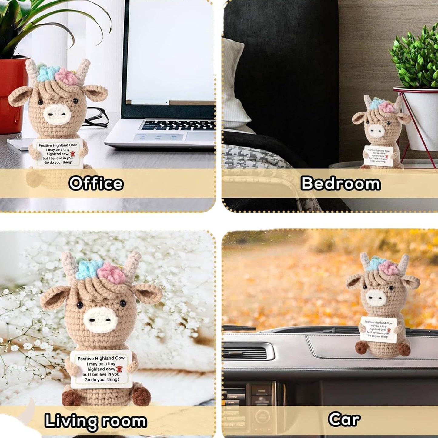 Handmade Crochet Sunflower Emotional Support Plush, Decorative Potted Plant Design with Inspirational Message