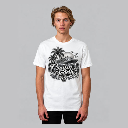 Cruisin' Together cruise t-shirt in white, front view