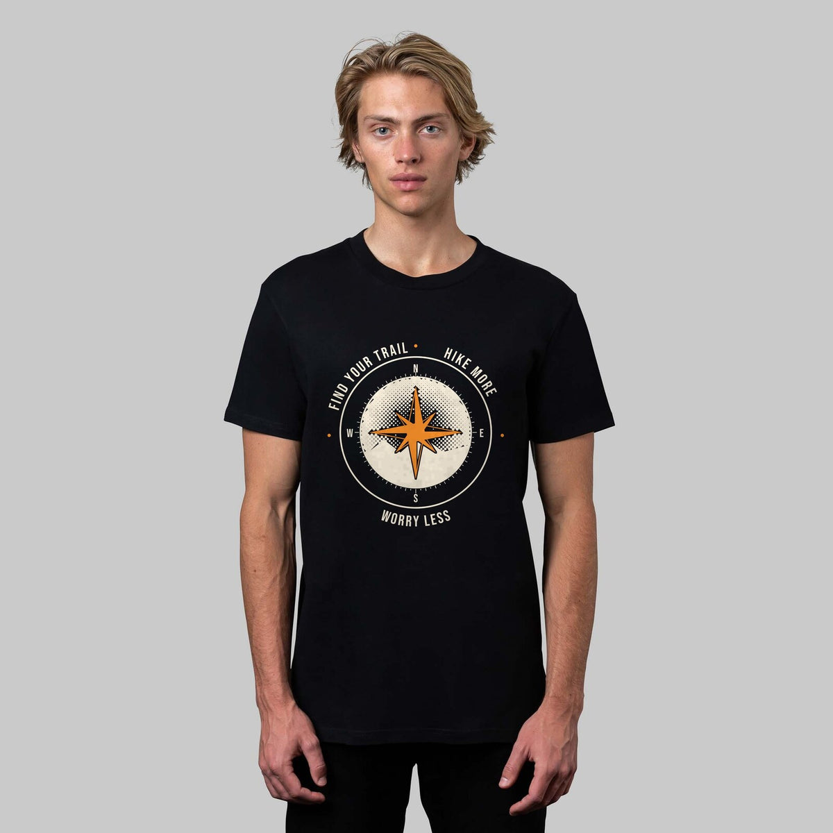 Find Your Trail hiking t-shirt in black, front view