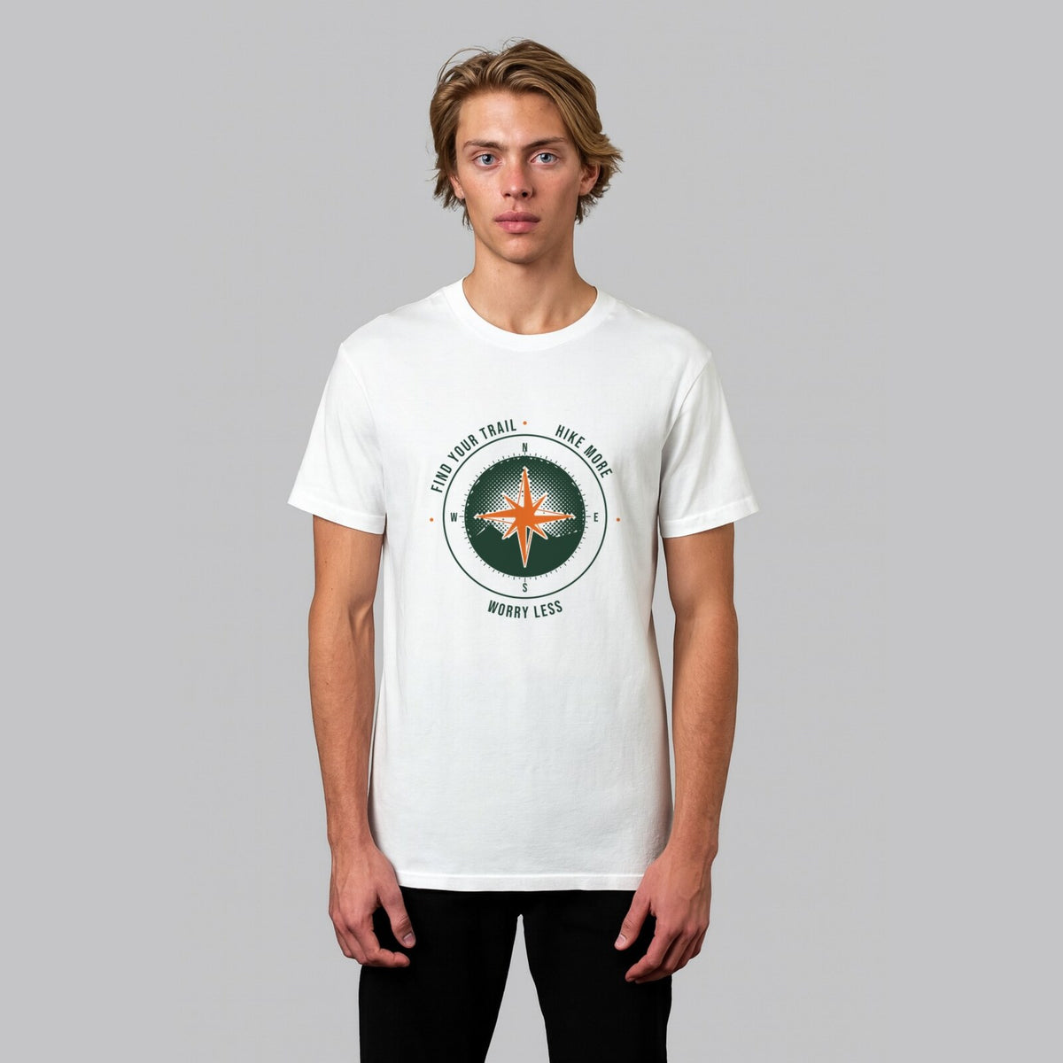 Find Your Trail hiking t-shirt in white, front view