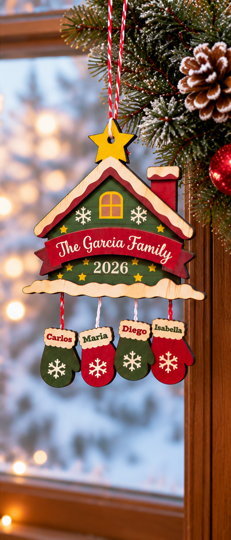 Personalised Family Christmas Ornament 2026, Custom Wooden Christmas Decoration, Family Name Hanging Ornament, Christmas Tree Gift