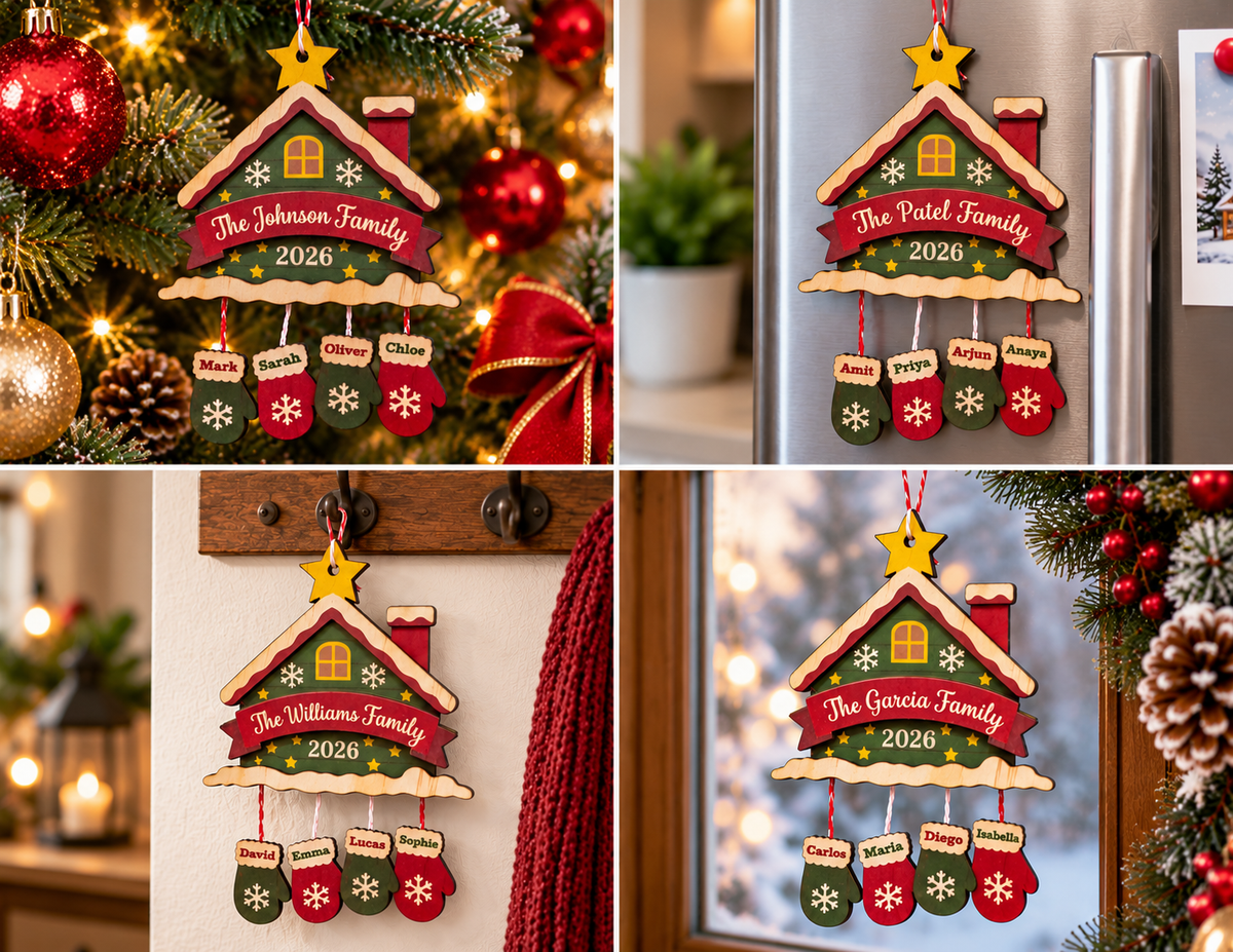 Personalised Family Christmas Ornament 2026, Custom Wooden Christmas Decoration, Family Name Hanging Ornament, Christmas Tree Gift
