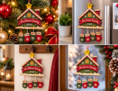 Personalised Family Christmas Ornament 2026, Custom Wooden Christmas Decoration, Family Name Hanging Ornament, Christmas Tree Gift
