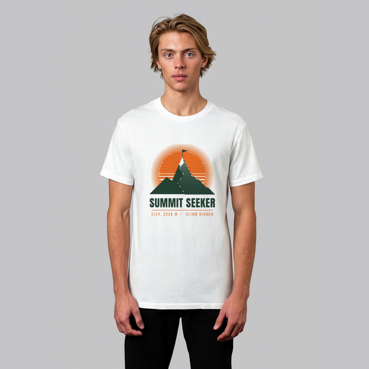 Summit Seeker hiking t-shirt in white, front view