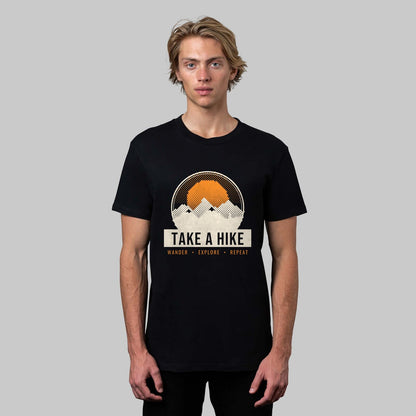 Take a Hike hiking t-shirt in black, front view