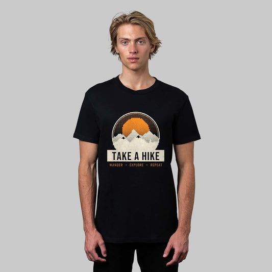 Take a Hike hiking t-shirt in black, front view