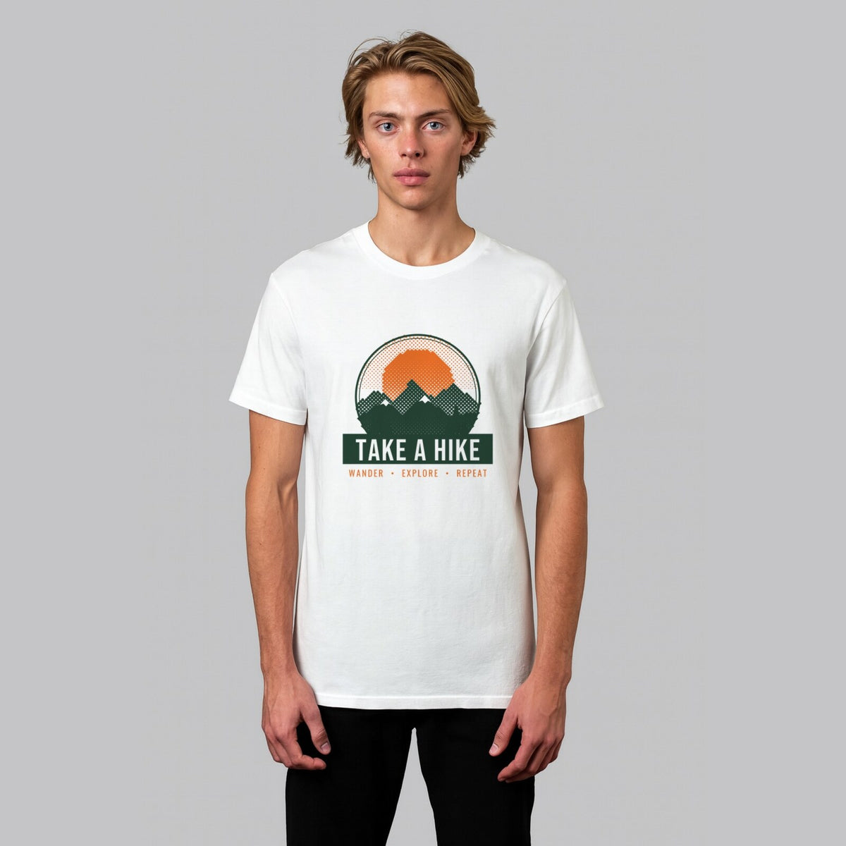Take a Hike hiking t-shirt in white, front view