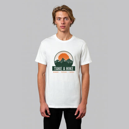 Take a Hike hiking t-shirt in white, front view